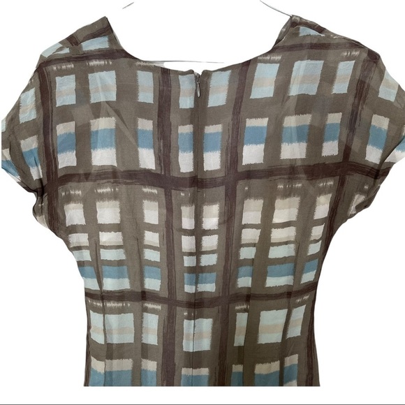 Banana Republic Gray Blue Window Pane Silk Full Liner Dress 2 - Picture 5 of 8